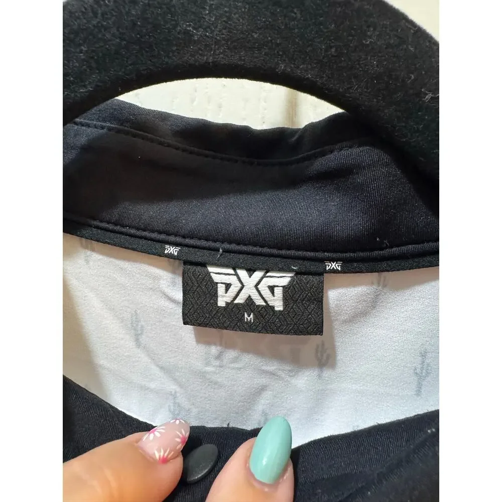 PXG Cactus Print Golf Polo Mens Medium White Black Performance UPF 50+